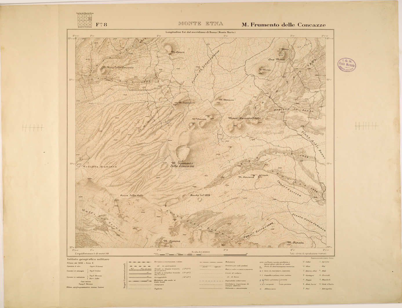(N:27366) MONTE ETNA - FOGLIO 08 - M. FRUMENTO DELLE CONCAZZE (SE001016) Carte e stampe antiche: riproduzione a colori su carta (formato A1)