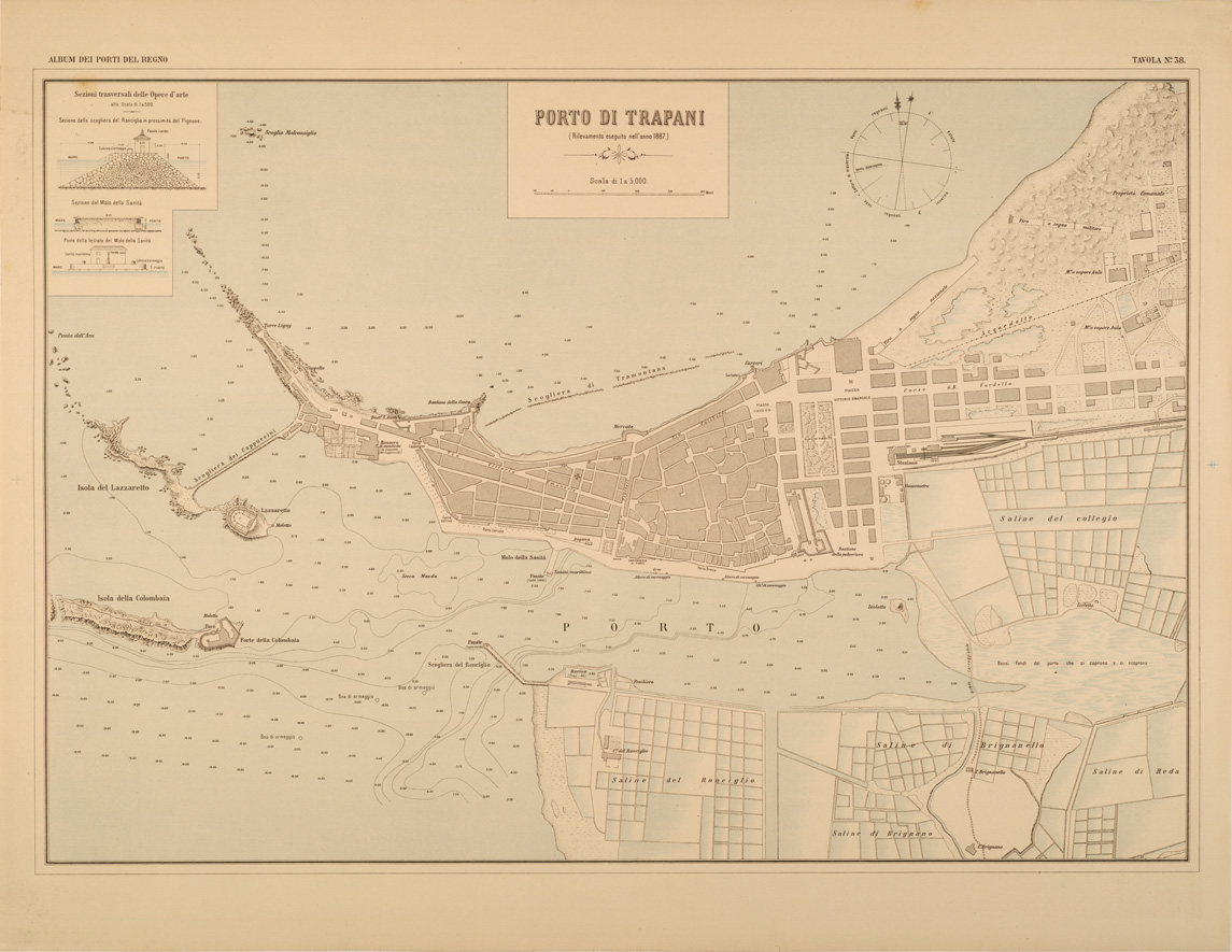 (N:27415) ALBUM DEI PORTI MARITTIMI DEL REGNO D'ITALIA - TAVOLA 38 - PORTO DI TRAPANI (SE001065) Carte e stampe antiche: riproduzione a colori su carta (formato A1)