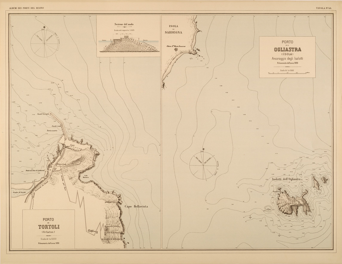 (N:27421) ALBUM DEI PORTI MARITTIMI DEL REGNO D'ITALIA - TAVOLA 44 - PORTI DI TORTOLI - OGLIASTRA (SE001071) Carte e stampe antiche: riproduzione a colori su carta (formato A1)