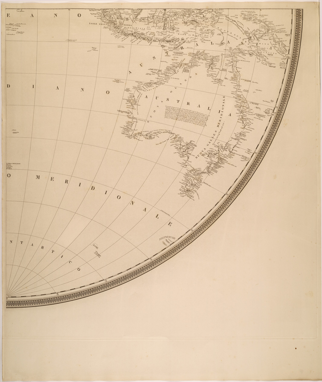 (N:27433) MAPPAMONDO DELL'ING. RAFFAELE MANCINI - EMISFERO ORIENTALE - TAVOLA SUD EST (SE001083) Carte e stampe antiche: riproduzione a colori su carta (formato A1)