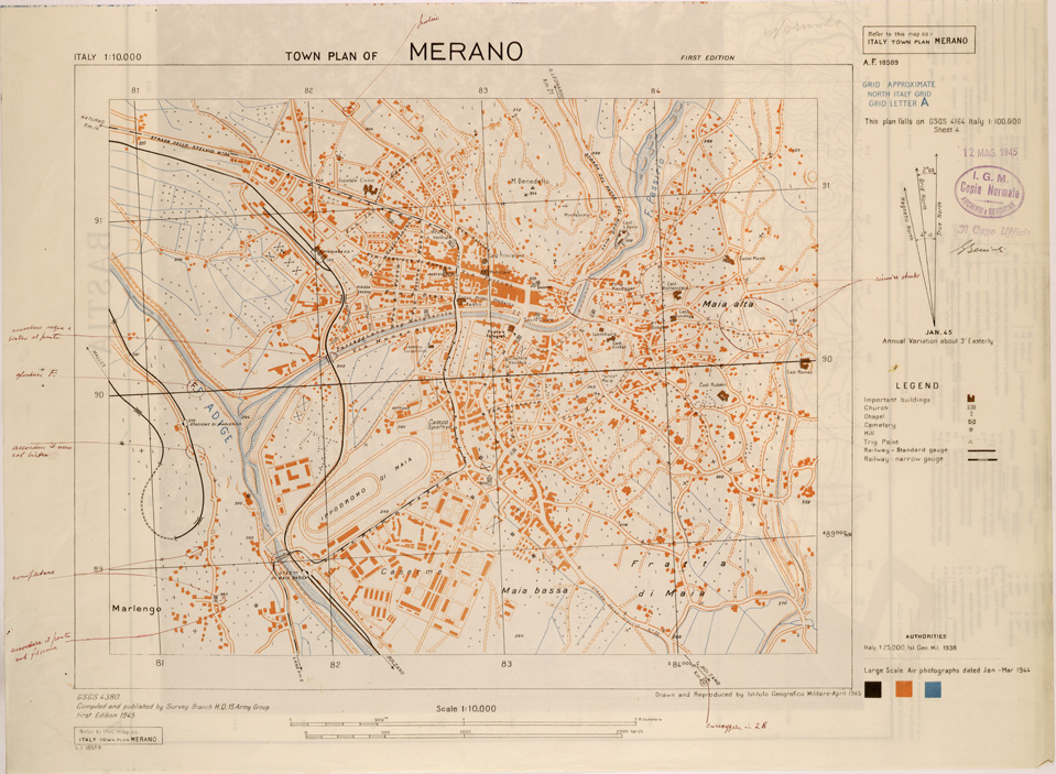 (N:27272) TOWN PLAN OF MERANO (SE001098) Carte e stampe antiche: riproduzione a colori su carta (formato A1)