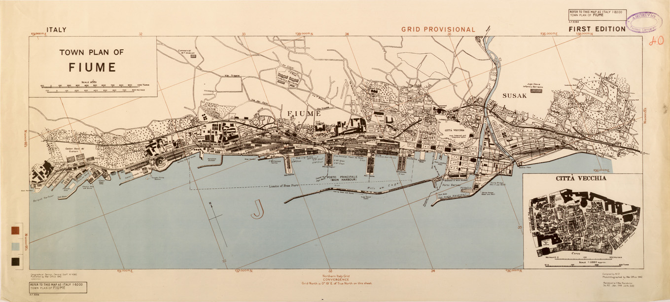 (N:27320) TOWN PLAN OF FIUME (SE001146) Carte e stampe antiche: riproduzione a colori su carta (formato A1)