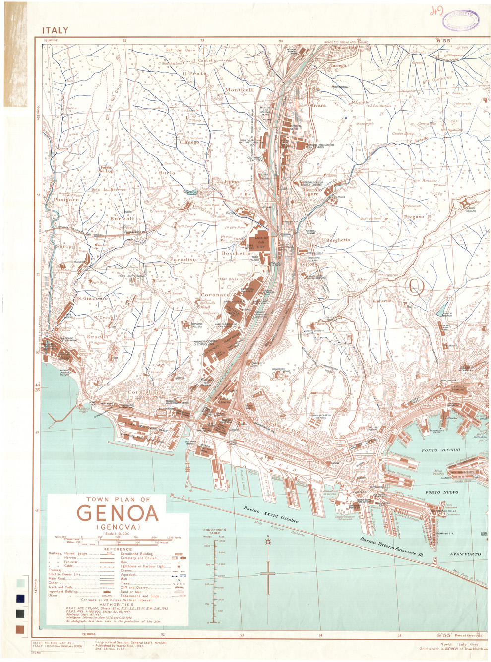 (N:27329) TOWN PLAN OF GENOA ( GENOVA ) - TAVOLA OVEST (SE001156) Carte e stampe antiche: riproduzione a colori su carta (formato A1)