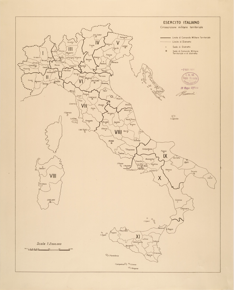 (N:27362) ESERCITO ITALIANO - CIRCOSCRIZIONE MILITARE TERRITORIALE (SE001183) Carte e stampe antiche: riproduzione a colori su carta (formato A1)