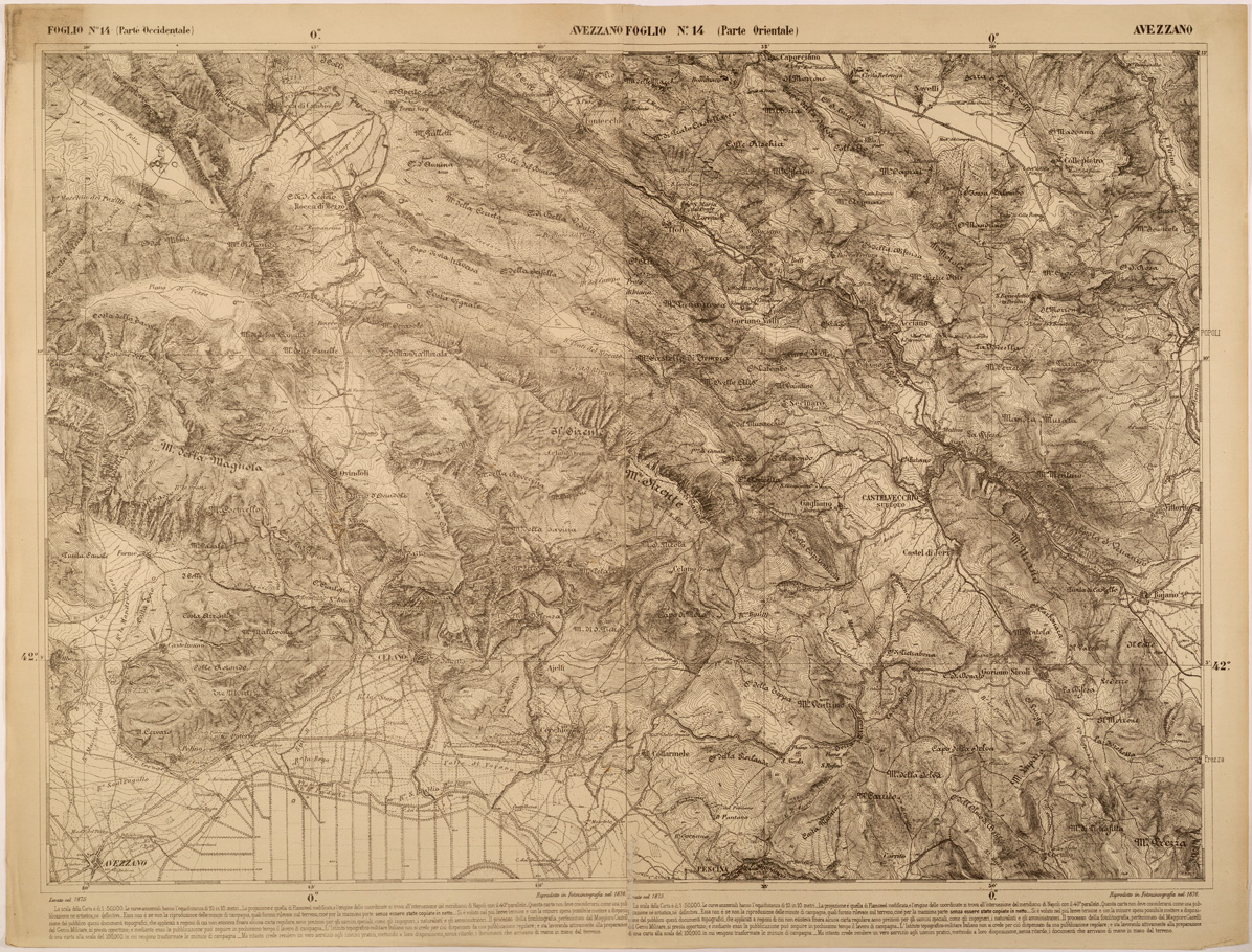 (N:27463) CARTA DELLE PROVINCE MERIDIONALI - FOGLIO 14 - AVEZZANO (SE001206) Carte e stampe antiche: riproduzione a colori su carta (formato A1)