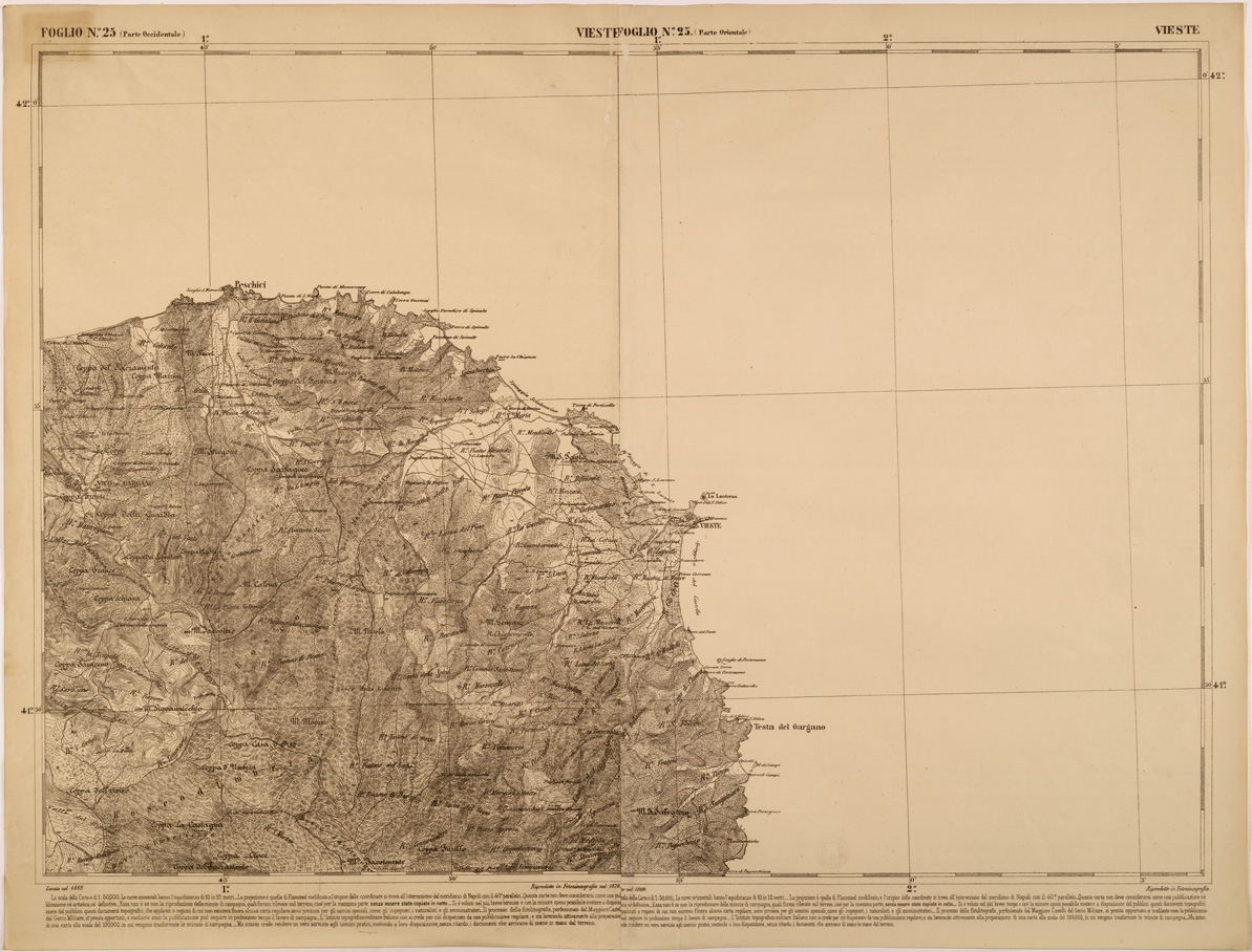 (N:27474) CARTA DELLE PROVINCE MERIDIONALI - FOGLIO 25 - VIESTE (SE001217) Carte e stampe antiche: riproduzione a colori su carta (formato A1)