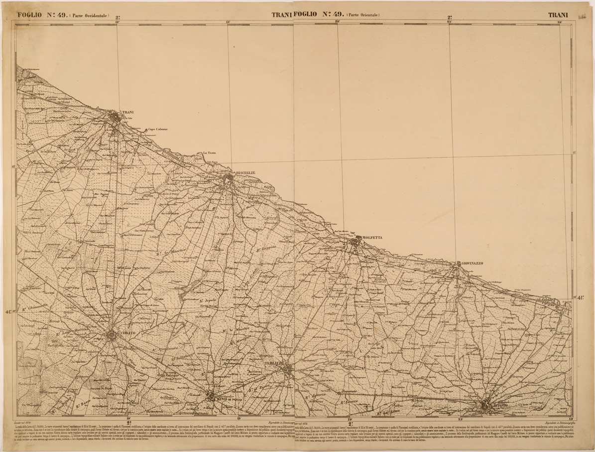 (N:27498) CARTA DELLE PROVINCE MERIDIONALI - FOGLIO 49 - TRANI (SE001241) Carte e stampe antiche: riproduzione a colori su carta (formato A1)