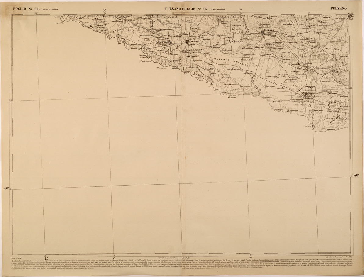 (N:27554) CARTA DELLE PROVINCE MERIDIONALI - FOGLIO 88 - PULSANO (SE001280) Carte e stampe antiche: riproduzione a colori su carta (formato A1)