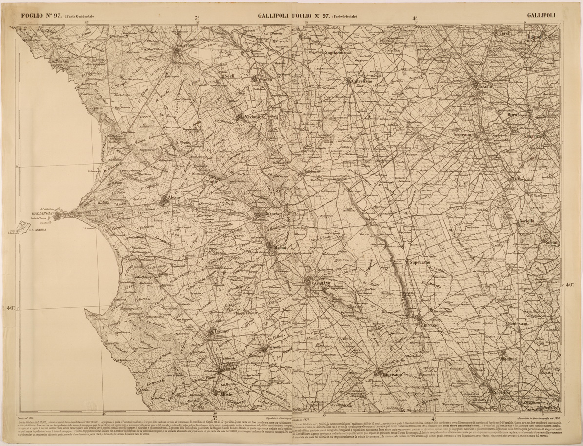 (N:27563) CARTA DELLE PROVINCE MERIDIONALI - FOGLIO 97 - GALLIPOLI (SE001289) Carte e stampe antiche: riproduzione a colori su carta (formato A1)