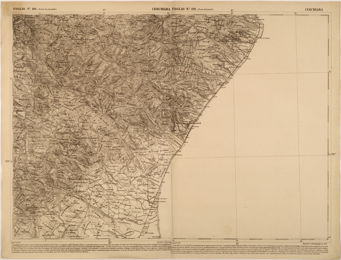 (N:27567) CARTA DELLE PROVINCE MERIDIONALI - FOGLIO 101 - CERCHIARA (SE001293) Carte e stampe antiche: riproduzione a colori su carta (formato A1)