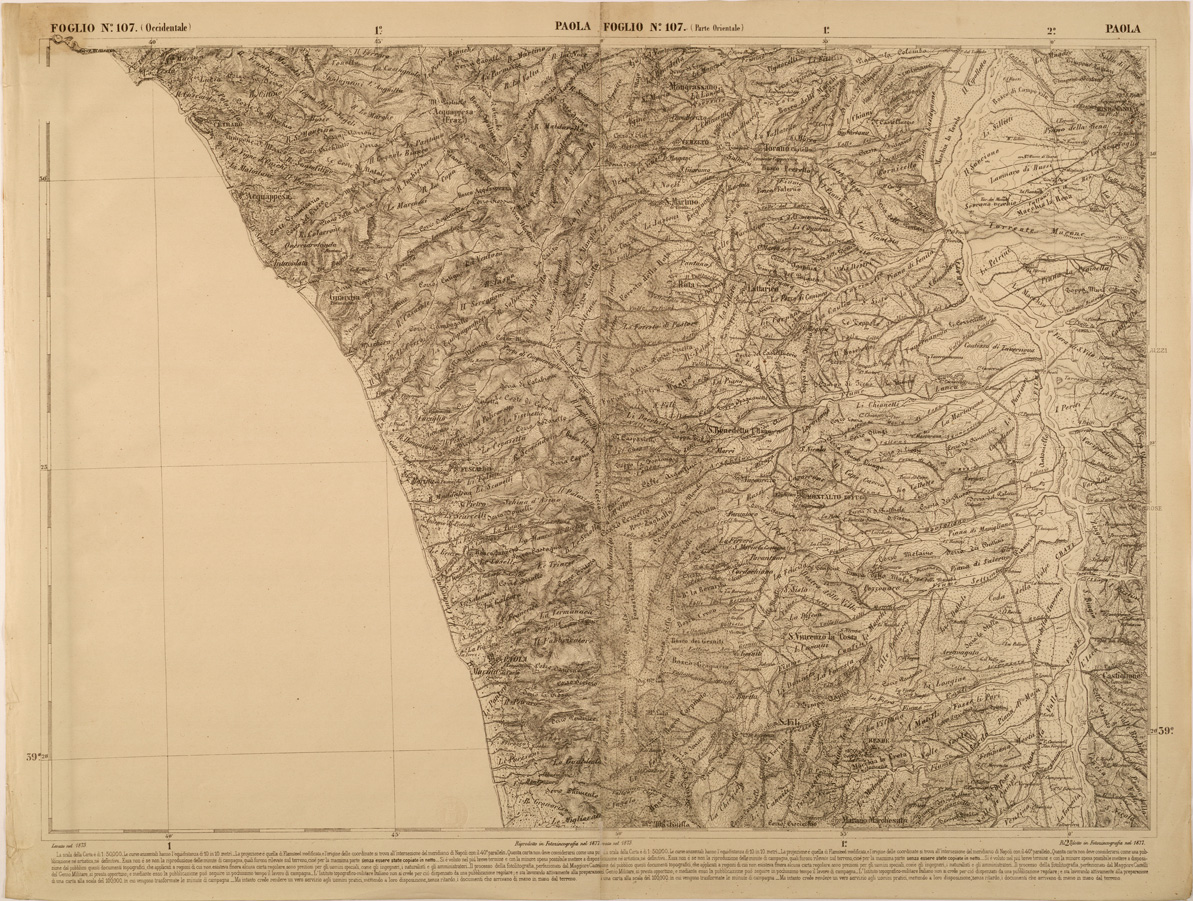 (N:27574) CARTA DELLE PROVINCE MERIDIONALI - FOGLIO 107 - PAOLA (SE001300) Carte e stampe antiche: riproduzione a colori su carta (formato A1)