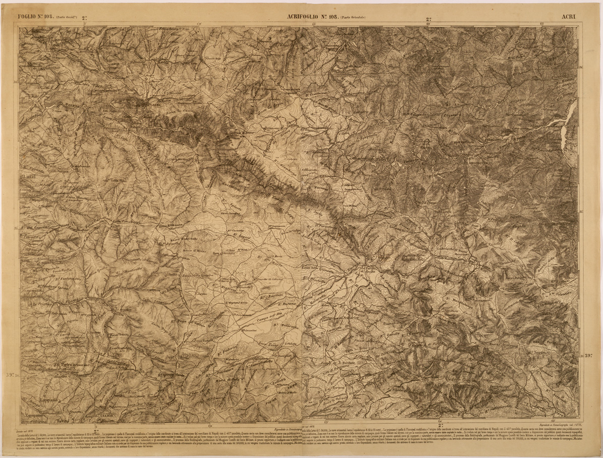 (N:27575) CARTA DELLE PROVINCE MERIDIONALI - FOGLIO 108 - ACRI (SE001301) Carte e stampe antiche: riproduzione a colori su carta (formato A1)