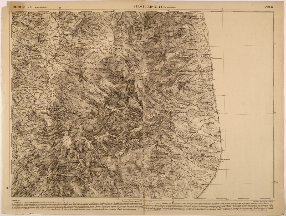 (N:27591) CARTA DELLE PROVINCE MERIDIONALI - FOGLIO 123 - STILO (SE001317) Carte e stampe antiche: riproduzione a colori su carta (formato A1)