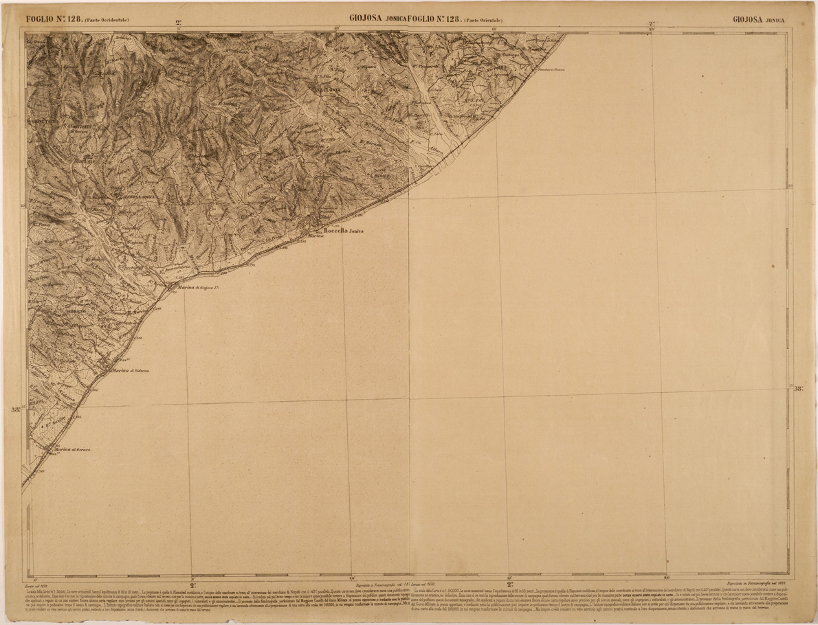 (N:27596) CARTA DELLE PROVINCE MERIDIONALI - FOGLIO 128 - GIOIOSA JONICA (SE001322) Carte e stampe antiche: riproduzione a colori su carta (formato A1)