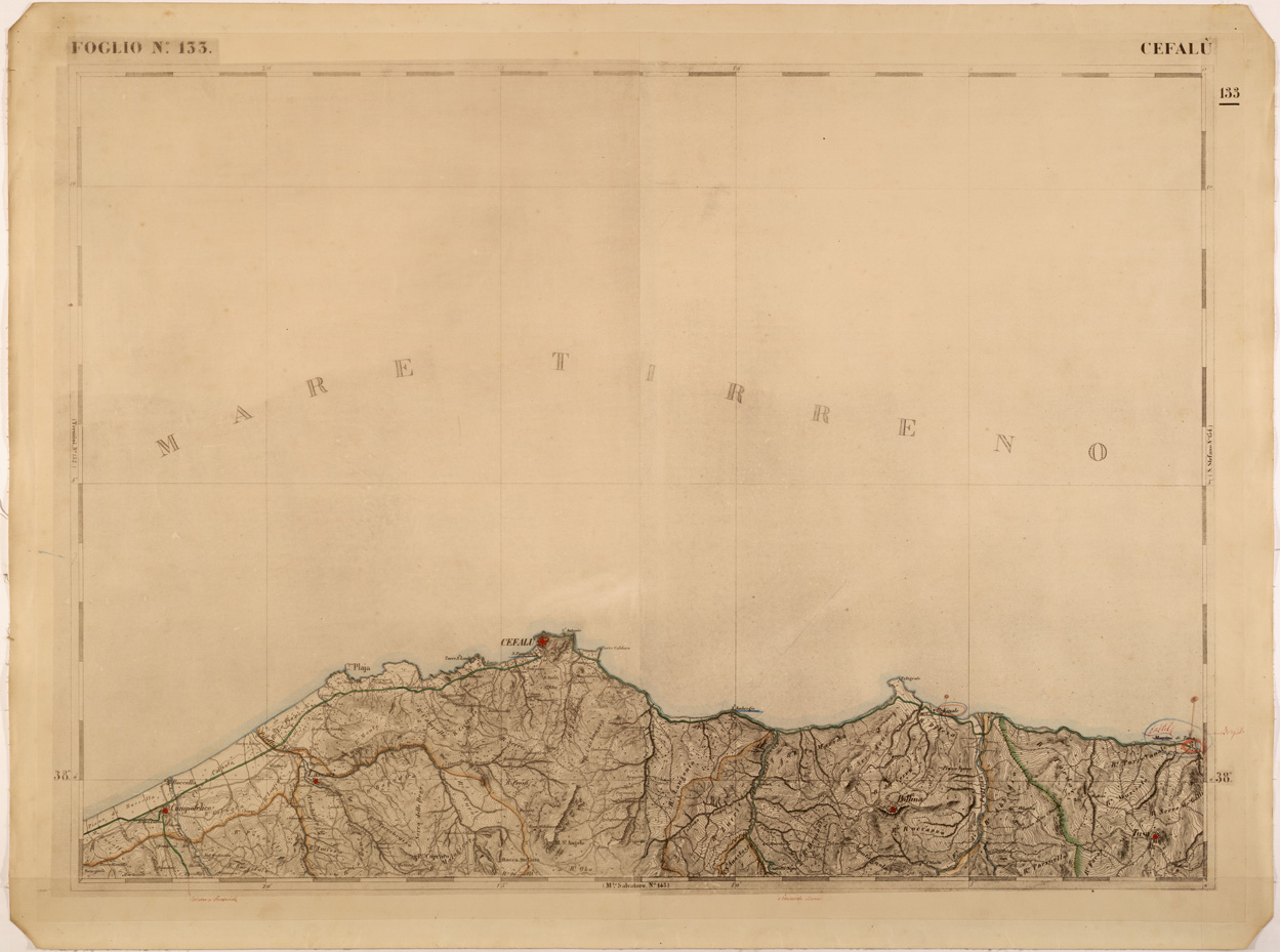 (N:27602) CARTA DELLE PROVINCE MERIDIONALI - FOGLIO 133 - CEFALU' (SE001328) Carte e stampe antiche: riproduzione a colori su carta (formato A1)