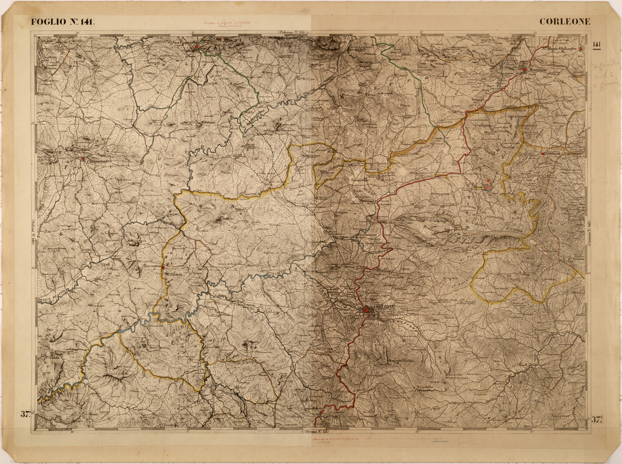 (N:27611) CARTA DELLE PROVINCE MERIDIONALI - FOGLIO 141 - CORLEONE (SE001337) Carte e stampe antiche: riproduzione a colori su carta (formato A1)