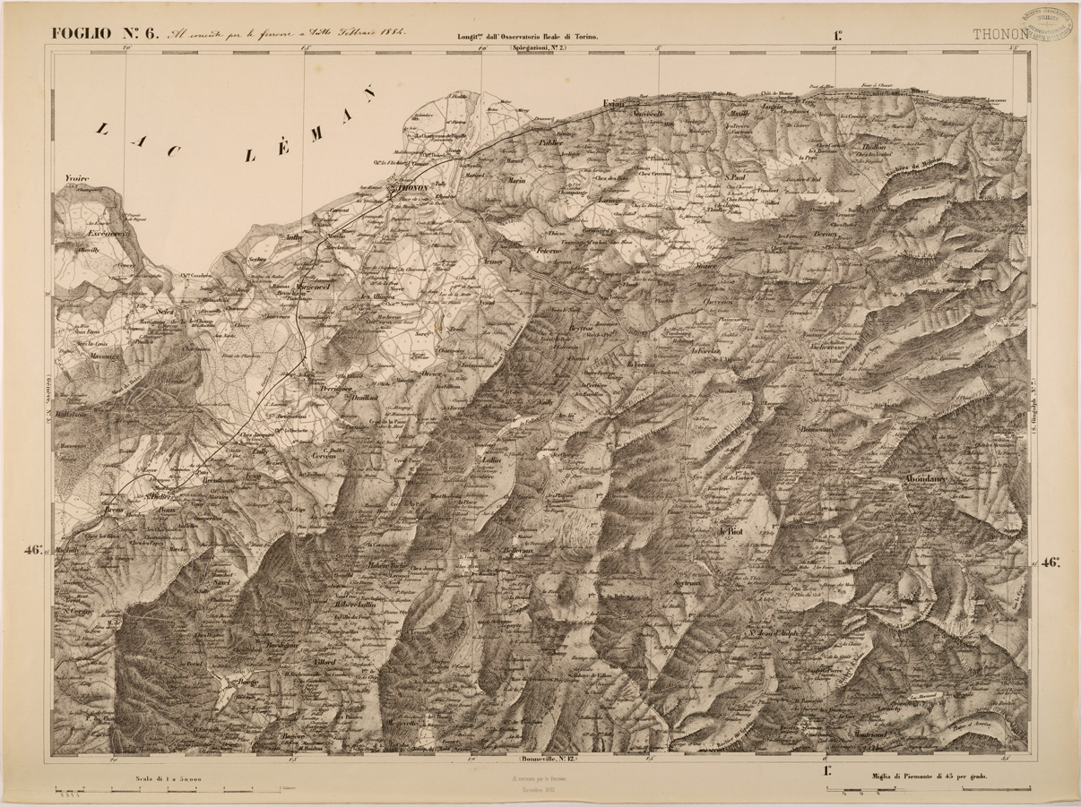 (N:27541) CARTA TOPOGRAFICA DEGLI STATI IN TERRAFERMA DI S. M. IL RE DI SARDEGNA FOGLIO 6 THONON
 (SE001377) Carte e stampe antiche: riproduzione a colori su carta (formato A1)