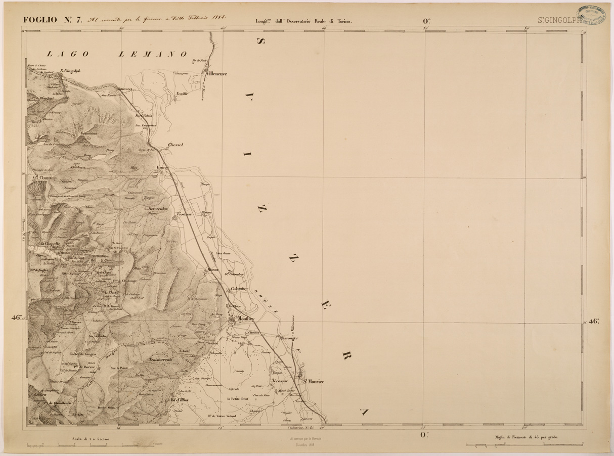 (N:27542) CARTA TOPOGRAFICA DEGLI STATI IN TERRAFERMA DI S. M. IL RE DI SARDEGNA FOGLIO 7 ST. GINGOLPH
 (SE001378) Carte e stampe antiche: riproduzione a colori su carta (formato A1)
