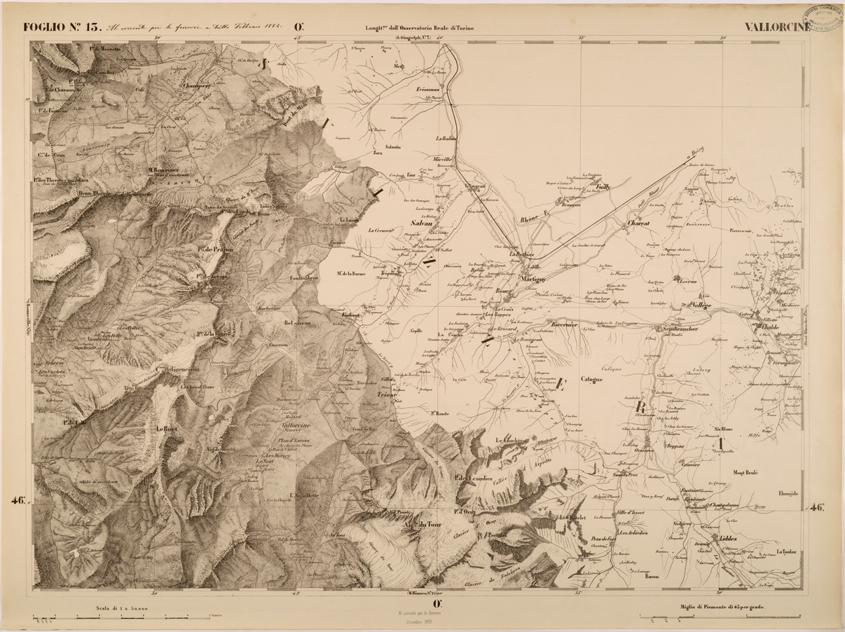 (N:27548) CARTA TOPOGRAFICA DEGLI STATI IN TERRAFERMA DI S. M. IL RE DI SARDEGNA FOGLIO 13 VALLORCINE
 (SE001384) Carte e stampe antiche: riproduzione a colori su carta (formato A1)