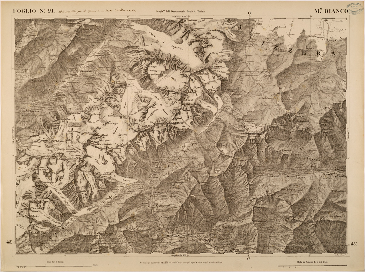 (N:27649) CARTA TOPOGRAFICA DEGLI STATI IN TERRAFERMA DI S. M. IL RE DI SARDEGNA FOGLIO 21 M.TE BIANCO
 (SE001392) Carte e stampe antiche: riproduzione a colori su carta (formato A1)