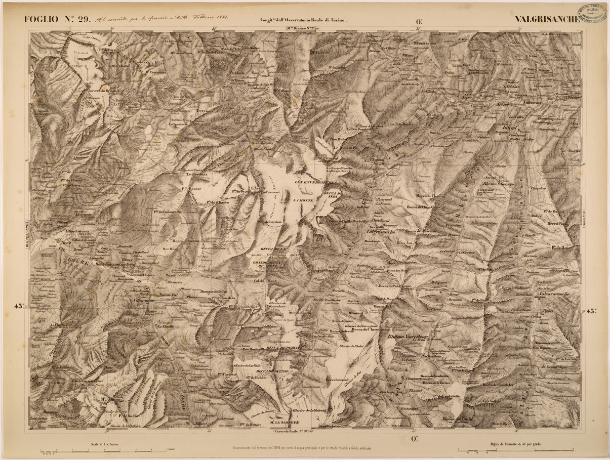 (N:27708) CARTA TOPOGRAFICA DEGLI STATI IN TERRAFERMA DI S. M. IL RE DI SARDEGNA FOGLIO 29 VALGRISANCHE
 (SE001400) Carte e stampe antiche: riproduzione a colori su carta (formato A1)