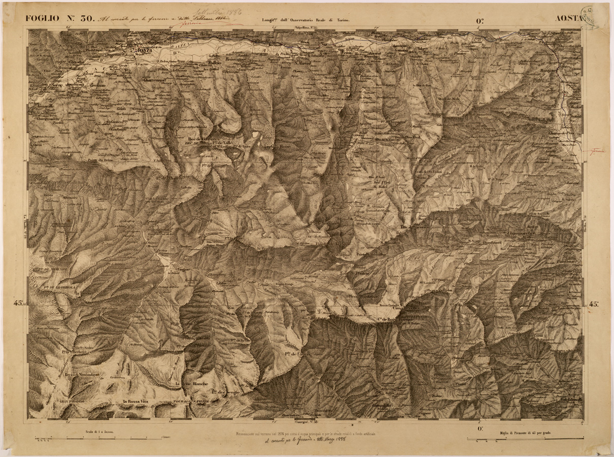 (N:27709) CARTA TOPOGRAFICA DEGLI STATI IN TERRAFERMA DI S. M. IL RE DI SARDEGNA FOGLIO 30 AOSTA
 (SE001401) Carte e stampe antiche: riproduzione a colori su carta (formato A1)