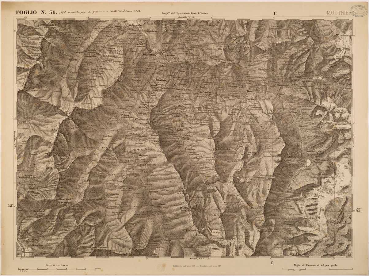 (N:27718) CARTA TOPOGRAFICA DEGLI STATI IN TERRAFERMA DI S. M. IL RE DI SARDEGNA FOGLIO 36 MOUTHIERS
 (SE001407) Carte e stampe antiche: riproduzione a colori su carta (formato A1)