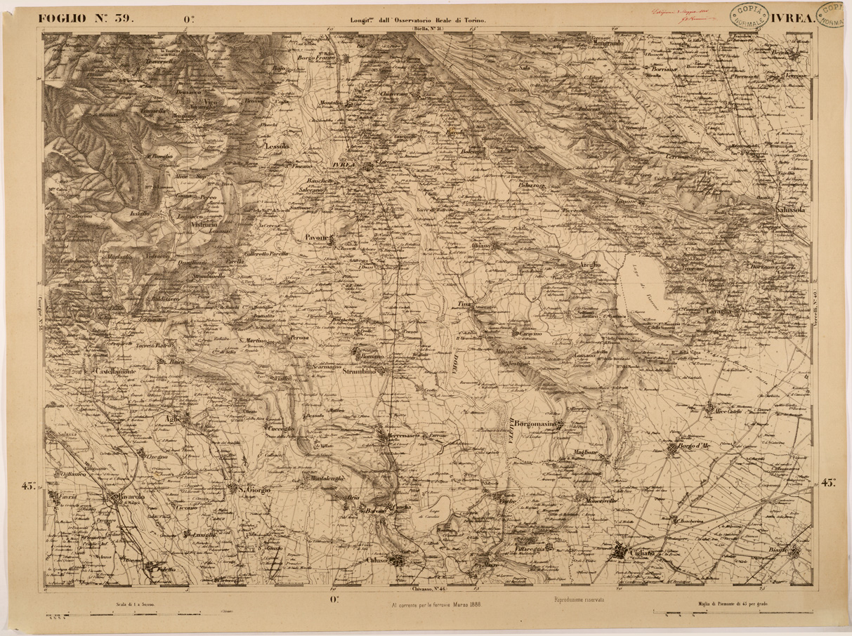 (N:27721) CARTA TOPOGRAFICA DEGLI STATI IN TERRAFERMA DI S. M. IL RE DI SARDEGNA FOGLIO 39 IVREA
 (SE001410) Carte e stampe antiche: riproduzione a colori su carta (formato A1)