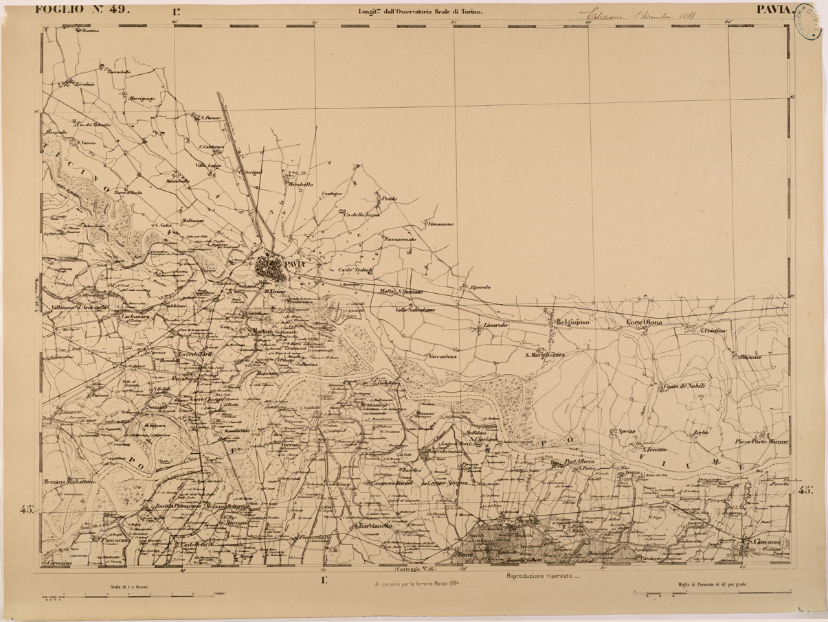 (N:27854) CARTA TOPOGRAFICA DEGLI STATI IN TERRAFERMA DI S. M. IL RE DI SARDEGNA FOGLIO 49 PAVIA
 (SE001420) Carte e stampe antiche: riproduzione a colori su carta (formato A1)
