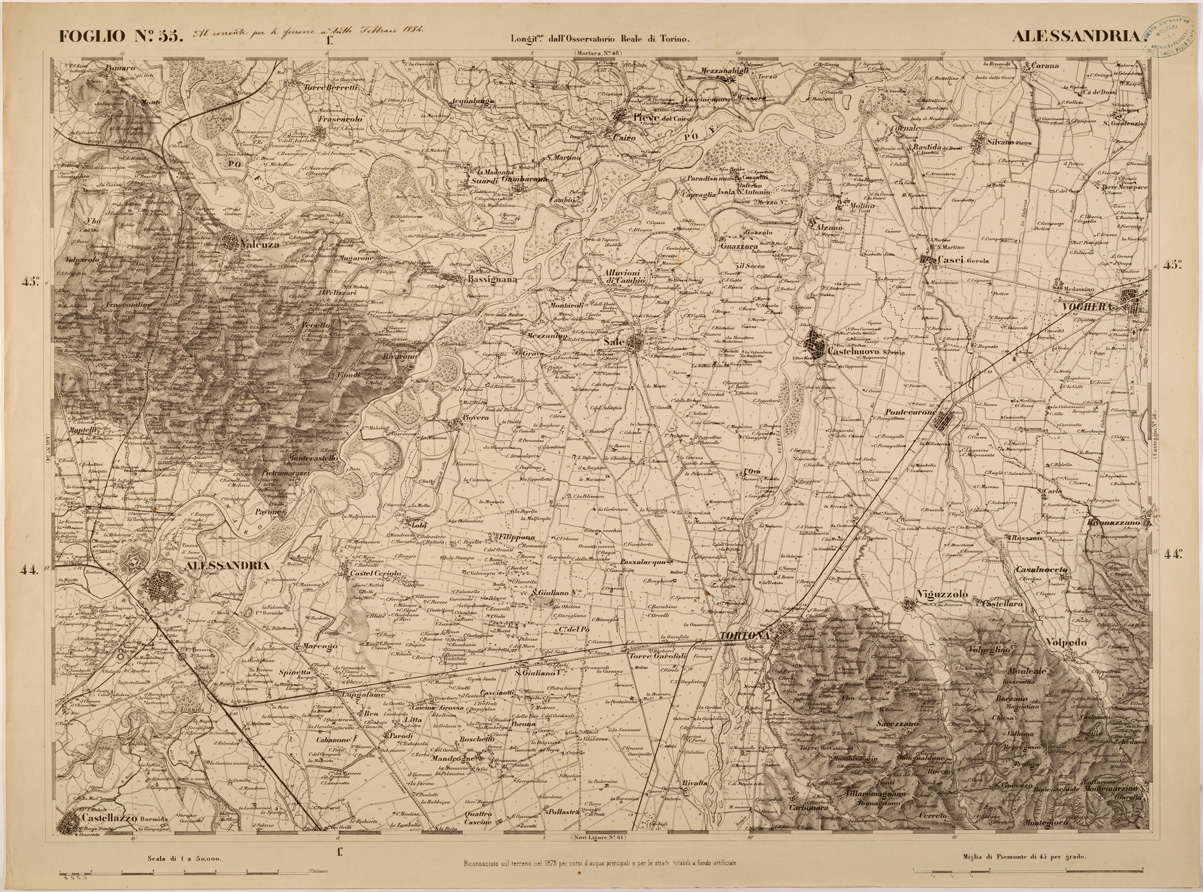(N:27860) CARTA TOPOGRAFICA DEGLI STATI IN TERRAFERMA DI S. M. IL RE DI SARDEGNA FOGLIO 55 ALESSANDRIA
 (SE001426) Carte e stampe antiche: riproduzione a colori su carta (formato A1)