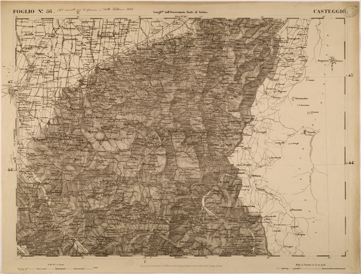 (N:27861) CARTA TOPOGRAFICA DEGLI STATI IN TERRAFERMA DI S. M. IL RE DI SARDEGNA FOGLIO 56 CASTEGGIO
 (SE001427) Carte e stampe antiche: riproduzione a colori su carta (formato A1)