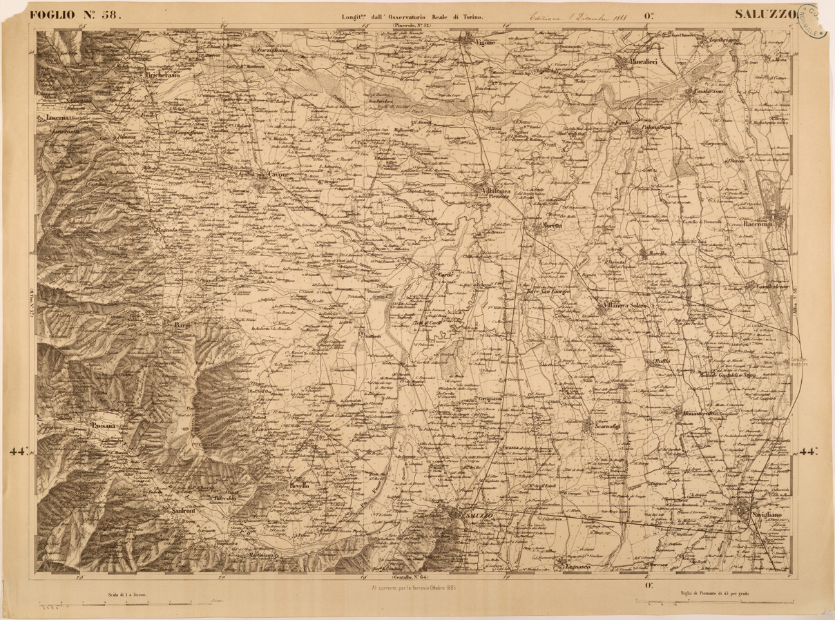 (N:27870) CARTA TOPOGRAFICA DEGLI STATI IN TERRAFERMA DI S. M. IL RE DI SARDEGNA FOGLIO 58 SALUZZO
 (SE001429) Carte e stampe antiche: riproduzione a colori su carta (formato A1)