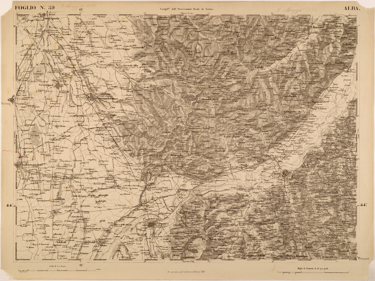 (N:27871) CARTA TOPOGRAFICA DEGLI STATI IN TERRAFERMA DI S. M. IL RE DI SARDEGNA FOGLIO 59 ALBA
 (SE001430) Carte e stampe antiche: riproduzione a colori su carta (formato A1)