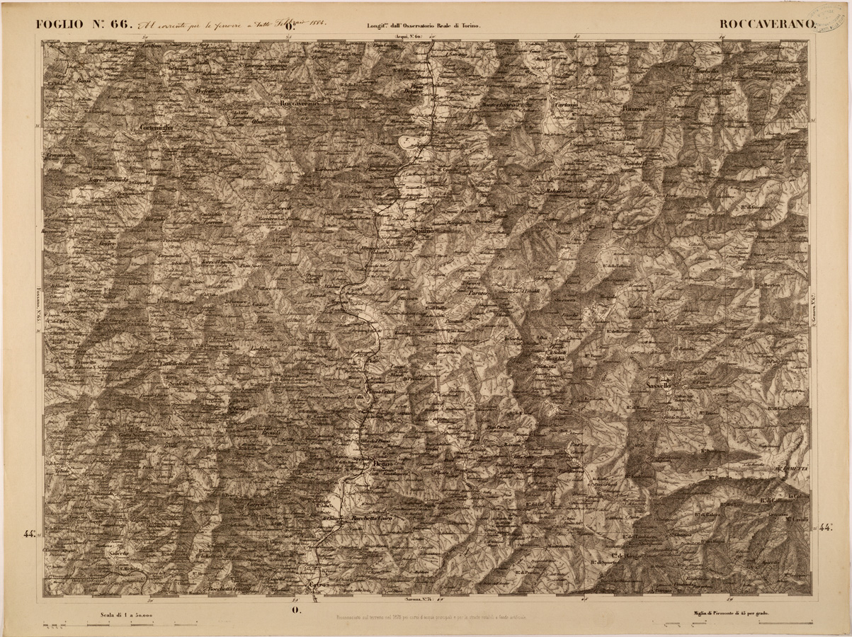 (N:27880) CARTA TOPOGRAFICA DEGLI STATI IN TERRAFERMA DI S. M. IL RE DI SARDEGNA FOGLIO 66 ROCCAVERANO
 (SE001437) Carte e stampe antiche: riproduzione a colori su carta (formato A1)