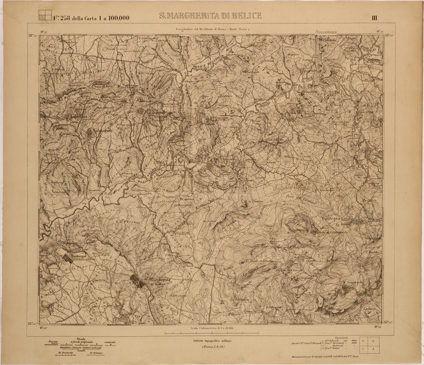 (N:27749) S. MARGHERITA DI BELICE - FOGLIO 258 III. (SE001543) Carte e stampe antiche: riproduzione a colori su carta (formato A1)