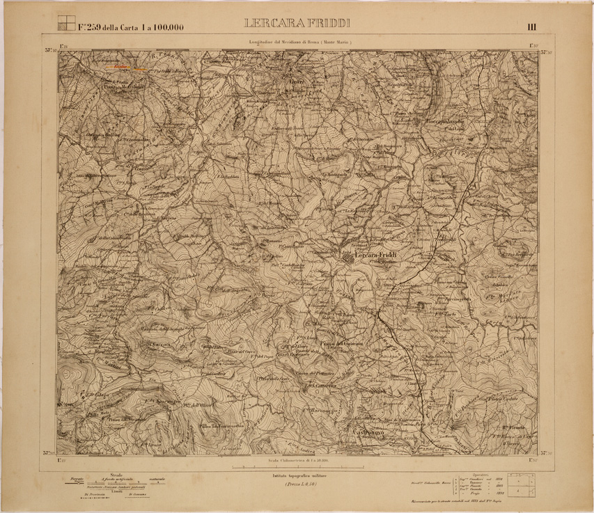 (N:27753) LERCARA FRIDDI - FOGLIO 259 III. (SE001547) Carte e stampe antiche: riproduzione a colori su carta (formato A1)
