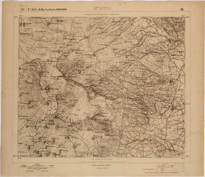 (N:27765) M.TE ETNA - FOGLIO 262 III. (SE001559) Carte e stampe antiche: riproduzione a colori su carta (formato A1)