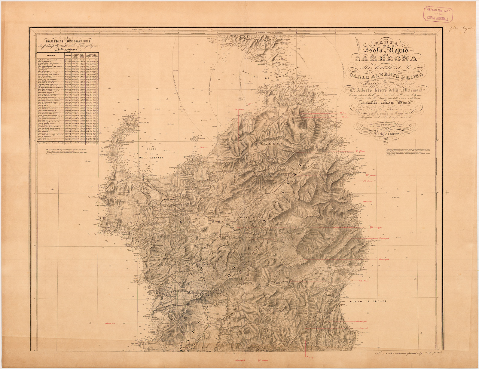 (N:27819) CARTA DELLISOLA E REGNO DI SARDEGNA - PARTE NORD. (SE001620) Carte e stampe antiche: riproduzione a colori su carta (formato A1)