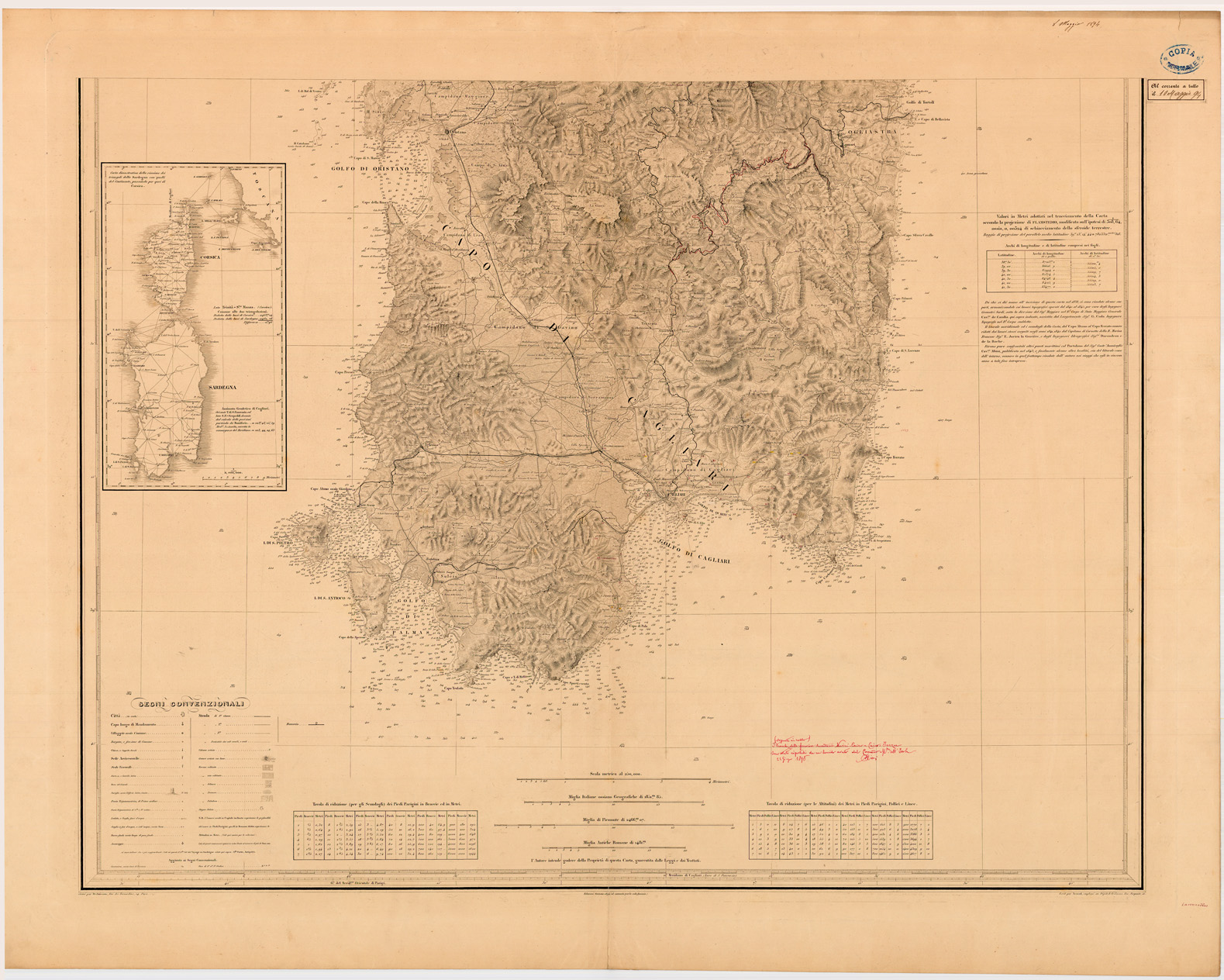 (N:27820) CARTA DELL'ISOLA E REGNO DI SARDEGNA - PARTE SUD. (SE001622) Carte e stampe antiche: riproduzione a colori su carta (formato A1)