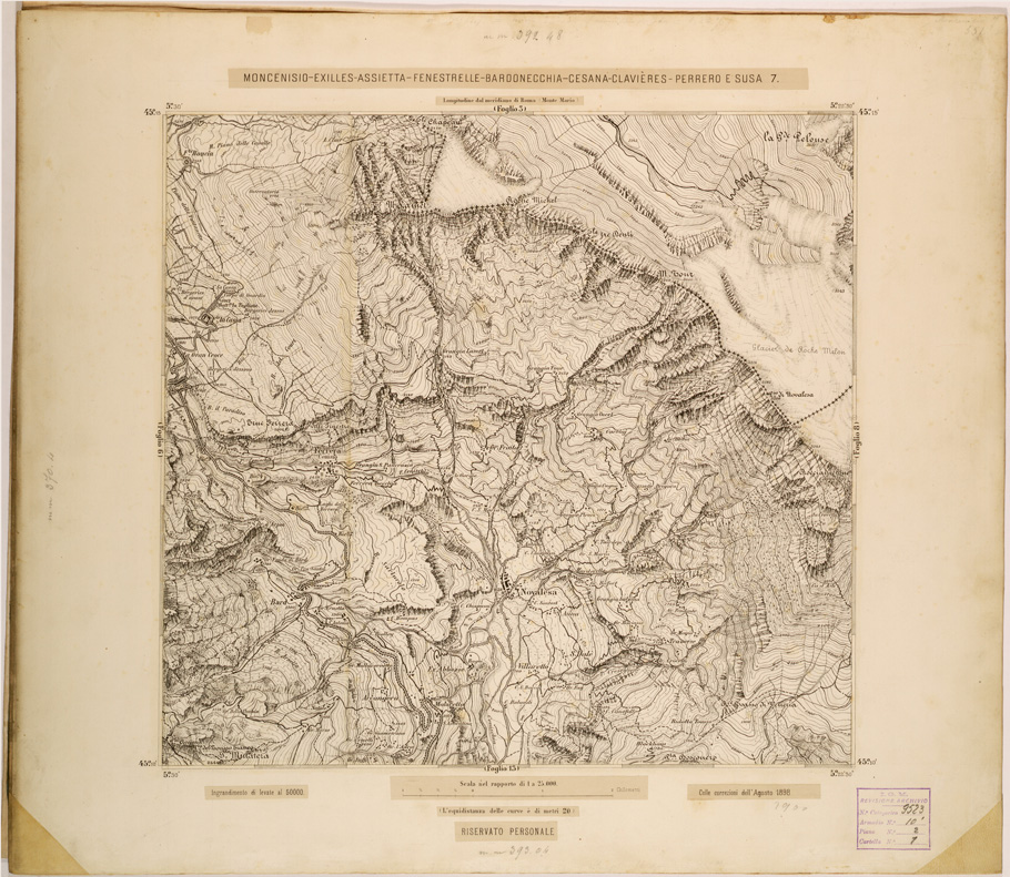 (N:27945) MONCENISIO-EXILLES-FENESTRELLE-BARDONECCHIA-CESANA-CLAVIERES-PERRERO E SUSA. (SE001698) Carte e stampe antiche: riproduzione a colori su carta (formato A1)