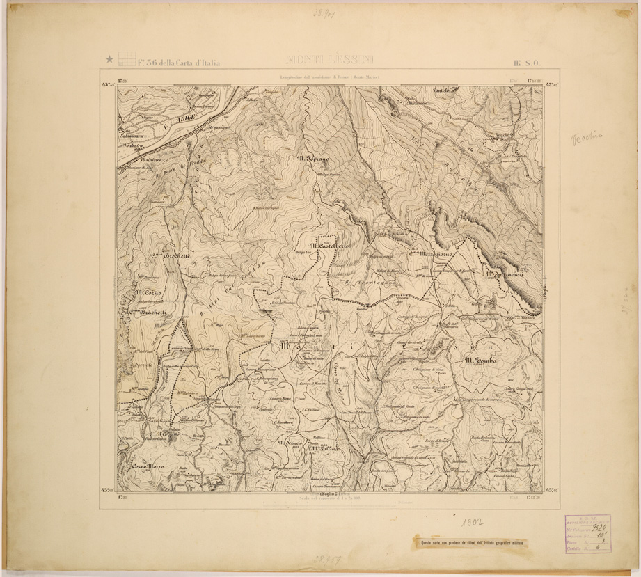 (N:28045) VAL LEONGRA (MONTI LESSINI) FOGLIO 36 III SO (SE001797) Carte e stampe antiche: riproduzione a colori su carta (formato A1)