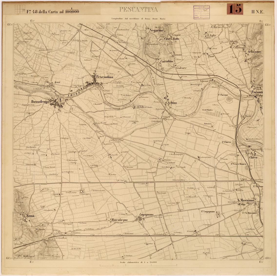 (N:28343) VERONA E DINTORNI - FOGLIO 48 II NE - PESCANTINA (SE001993) Carte e stampe antiche: riproduzione a colori su carta (formato A1)
