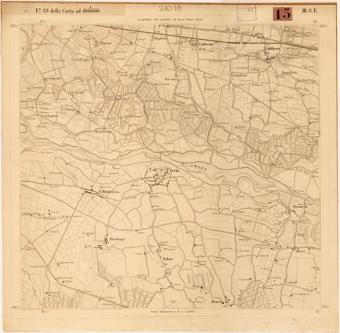 (N:28347) VERONA E DINTORNI - FOGLIO 49 III SE - ZEVIO (SE001999) Carte e stampe antiche: riproduzione a colori su carta (formato A1)