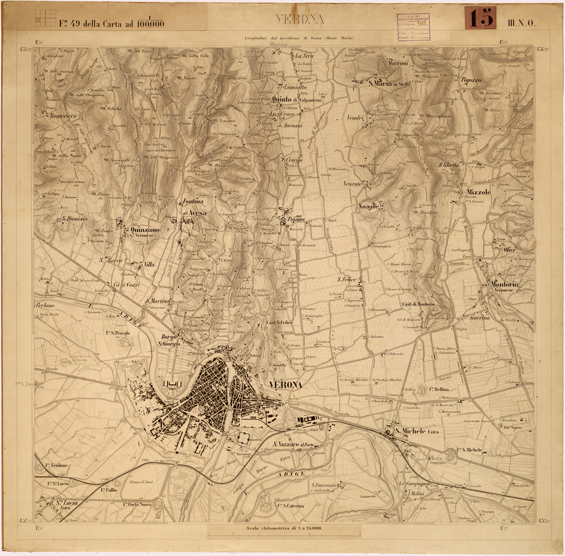 (N:28350) VERONA E DINTORNI - FOGLIO 49 III NO - VERONA (SE002003) Carte e stampe antiche: riproduzione a colori su carta (formato A1)