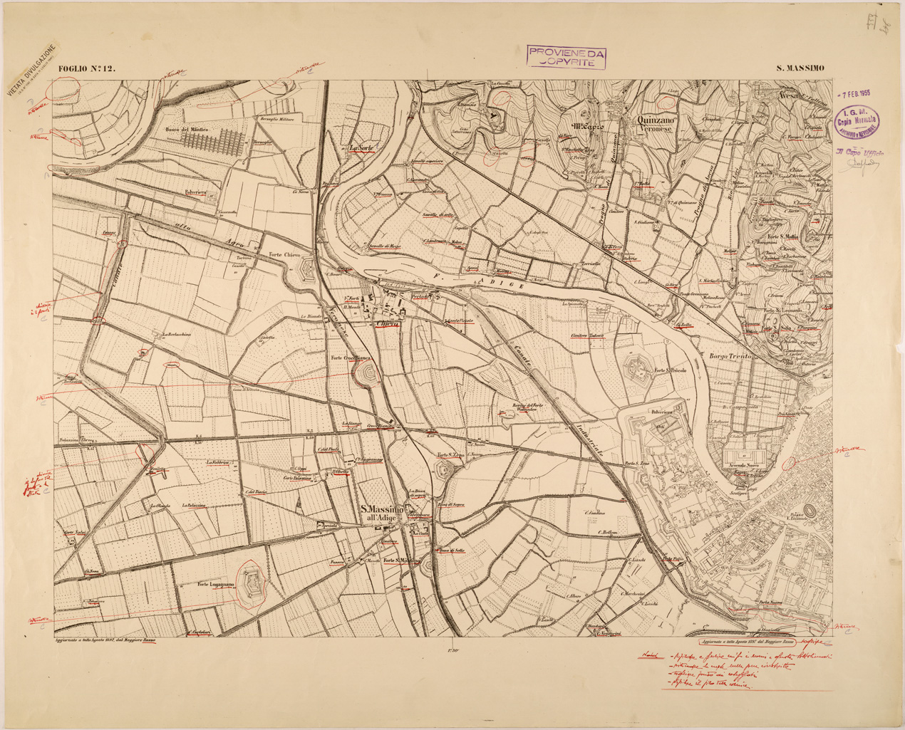 (N:28362) VERONA E DINTORNI - FOGLIO 12 - S. MASSIMO (SE002014) Carte e stampe antiche: riproduzione a colori su carta (formato A1)