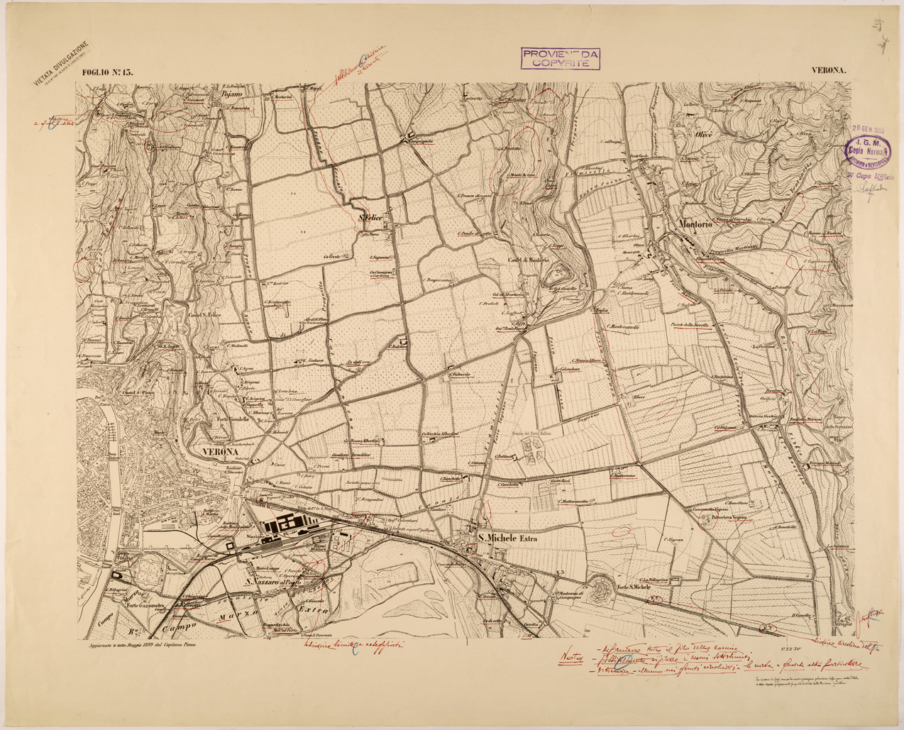 (N:28365) VERONA E DINTORNI - FOGLIO 13 - VERONA (SE002015) Carte e stampe antiche: riproduzione a colori su carta (formato A1)
