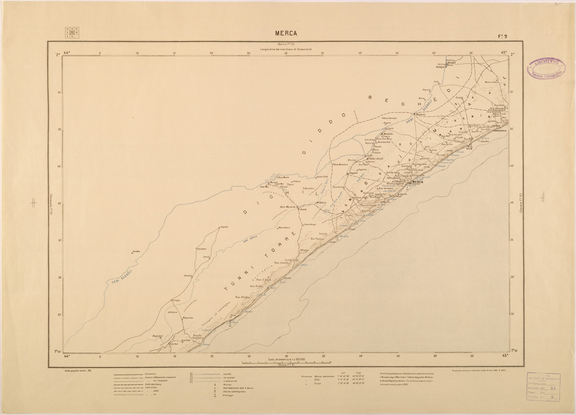 (N:28118) CARTA DELLA SOMALIA ITALIANA - FOGLIO 09 - MERCA (SE002026) Carte e stampe antiche: riproduzione a colori su carta (formato A1)