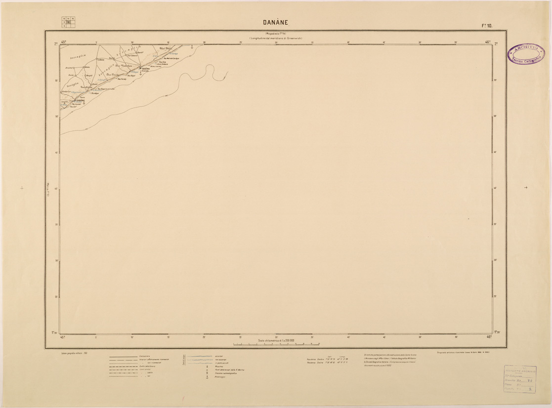 (N:28119) CARTA DELLA SOMALIA ITALIANA - FOGLIO 10 - DANANE (SE002027) Carte e stampe antiche: riproduzione a colori su carta (formato A1)