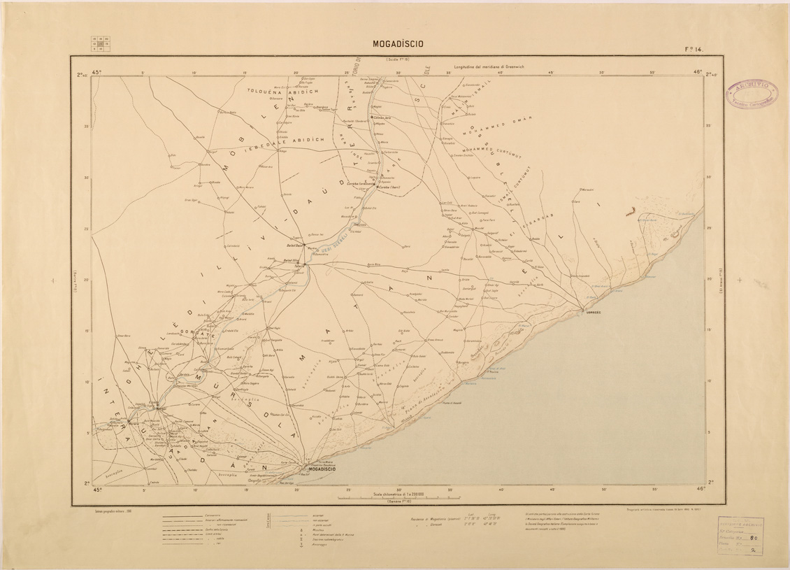 (N:28121) CARTA DELLA SOMALIA ITALIANA - FOGLIO 14 - MOGADISCIO (SE002029) Carte e stampe antiche: riproduzione a colori su carta (formato A1)