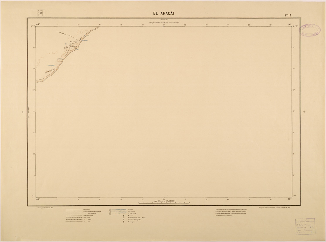 (N:28123) CARTA DELLA SOMALIA ITALIANA - FOGLIO 15 - EL ARACAI (SE002030) Carte e stampe antiche: riproduzione a colori su carta (formato A1)